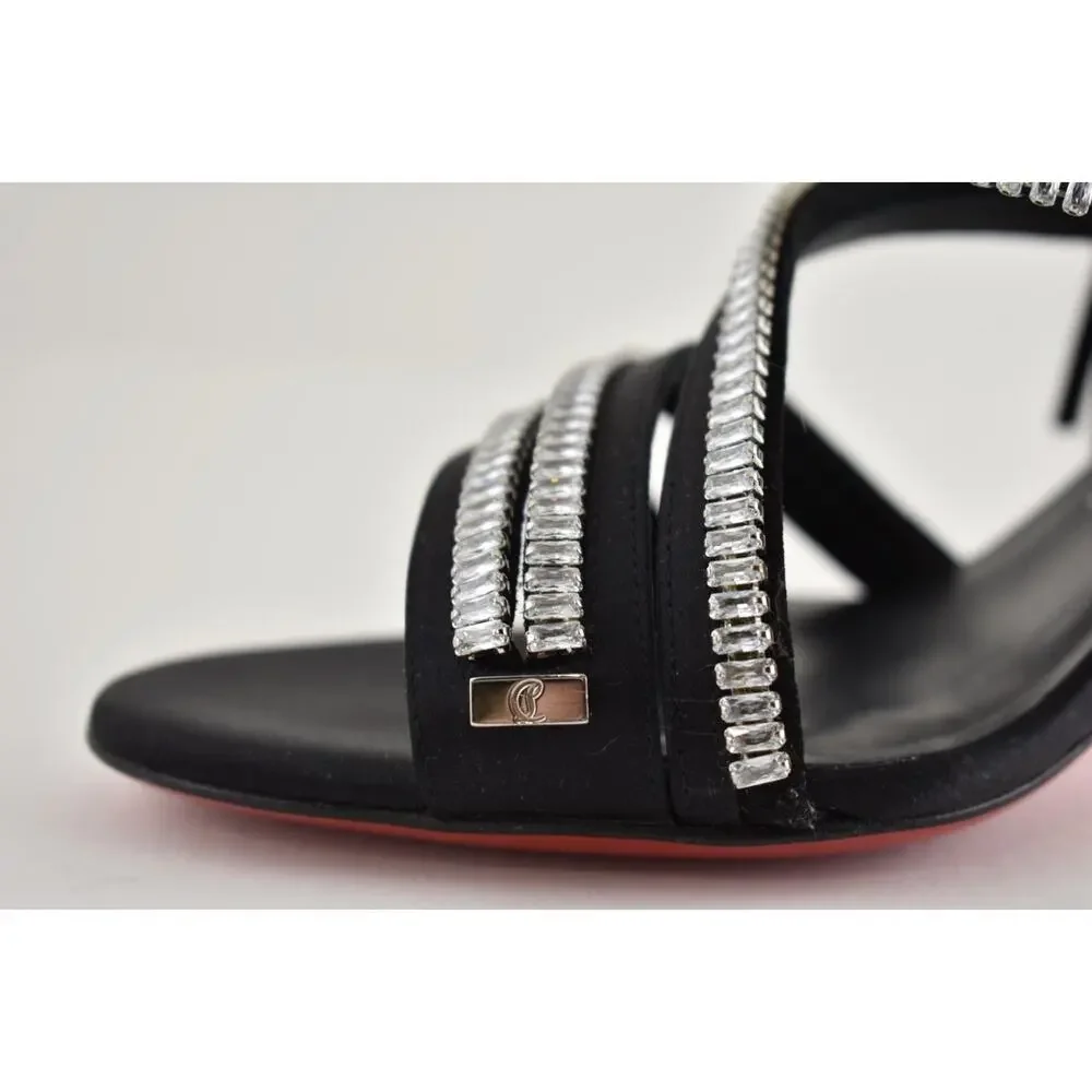 Christian Louboutin Merylzip Strass 80 Black Crystal Sandal Mule Heel Pump 41